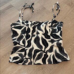 Black and Cream Leaf Print Top